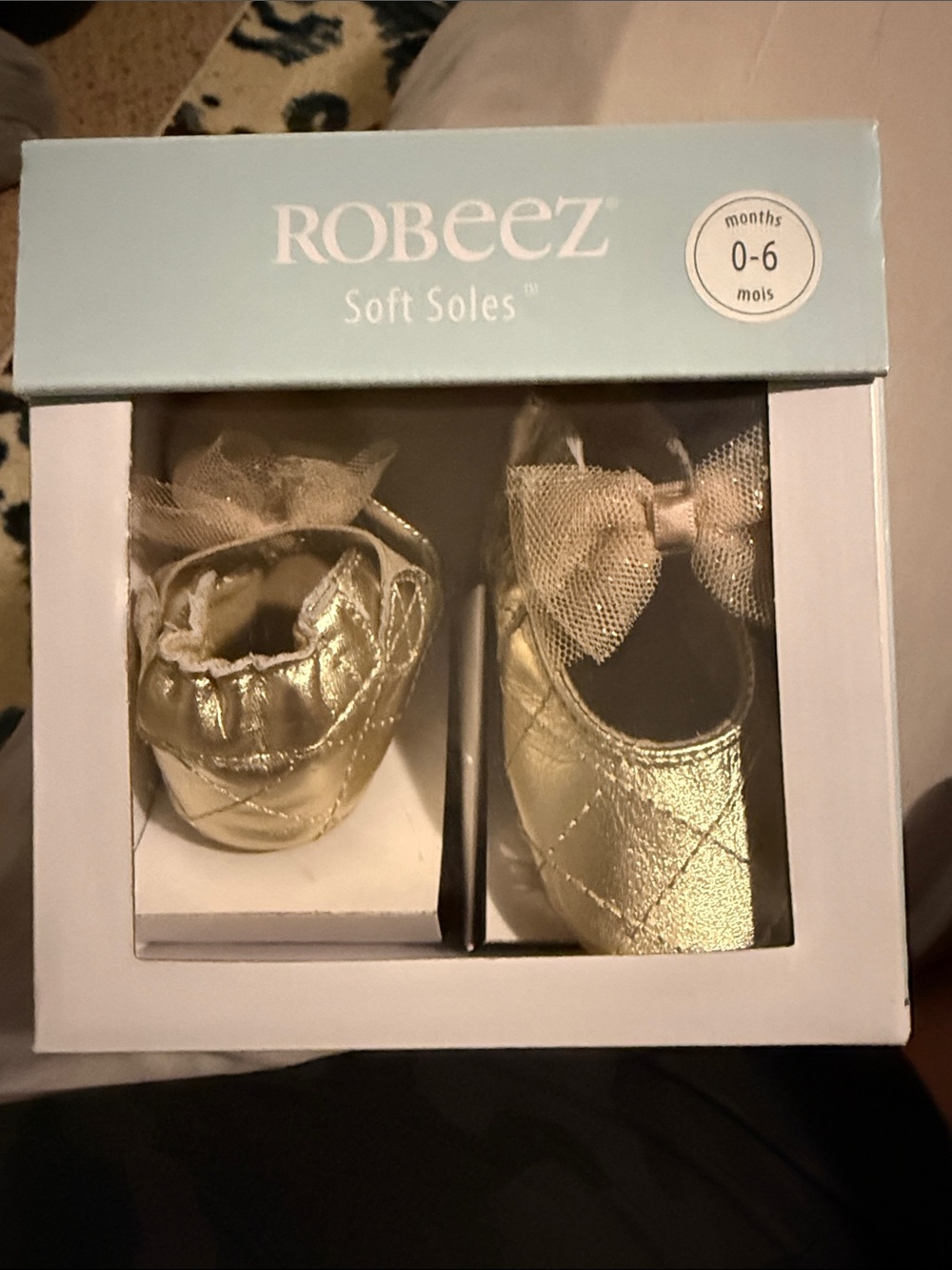 NIB Robeez Soft Soles Gold Baby Shoes - 0-6 Months